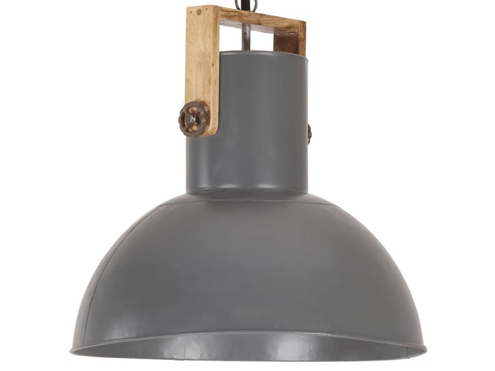 vidaXL Industrialna lampa wisząca, 25 W, szara, okrągła, 52 cm, E27 Stal Metal Pomieszczenie Jadalnia Drewno Lampa z kloszem Styl Industrialny