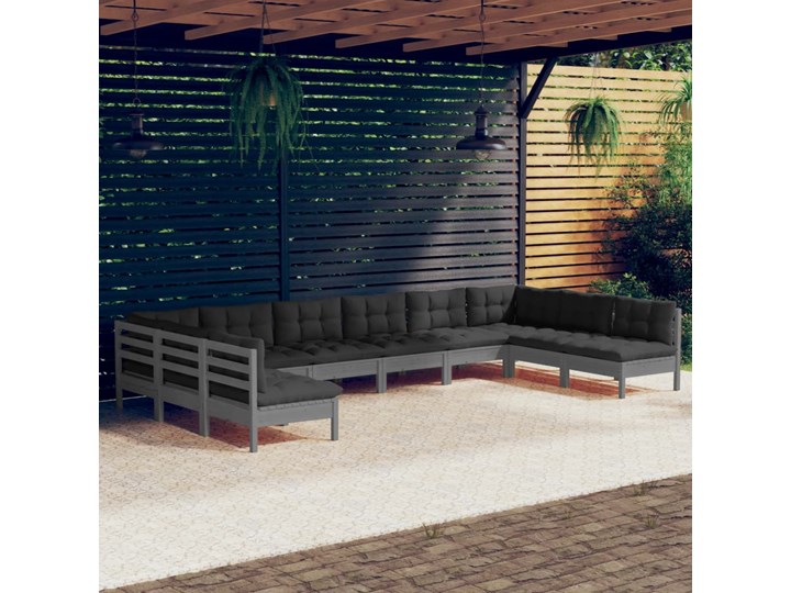vidaXL 10-cz. zestaw wypoczynkowy do ogrodu, poduszki, szary, sosnowy Zestawy wypoczynkowe Drewno Kategoria Zestawy mebli ogrodowych