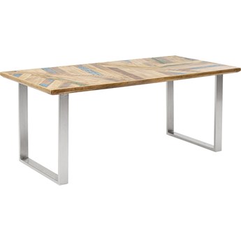 Stół drewniany recyklingowany blat chromowane metalowe nogi 180x90 cm