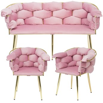 Sofa glamour + 2 fotele CHIC / różowy welur