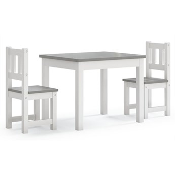 vidaXL 3-cz. zestaw dziecięcy, stolik i krzesła, biało-szare, MDF