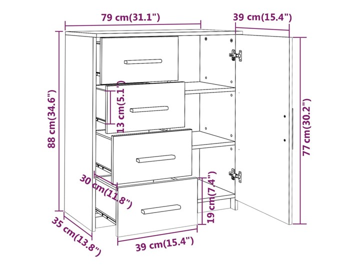 vidaXL Komoda, czarna, 79x35x88 cm, płyta wiórowa Szerokość 79 cm Głębokość 35 cm Płyta MDF Kolor Czarny