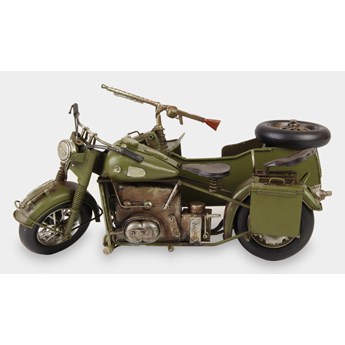 Motocykl Wojskowy z Bocznym Wózkiem i Strzelbą Model Metalowy