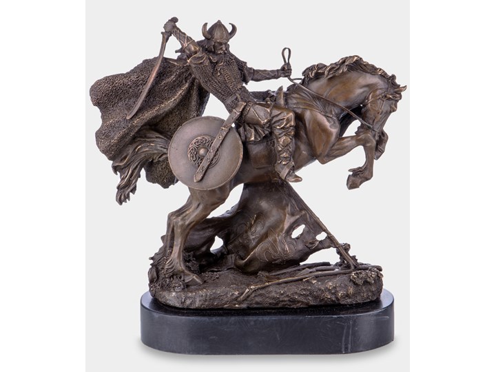 Wiking na Koniu Rzeźba z Brązu Marmur Zwierzęta Kategoria Figury i rzeźby Kolor Brązowy