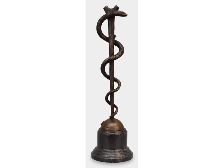 Laska Eskulapa Symbol Medycyny Rzeźba z Brązu Kategoria Figury i rzeźby Marmur Drewno Kolor Brązowy
