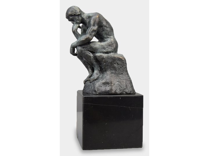 Myśliciel na Kubicznej Podstawie Rzeźba z Brązu Patynowana 19 cm Marmur Kategoria Figury i rzeźby