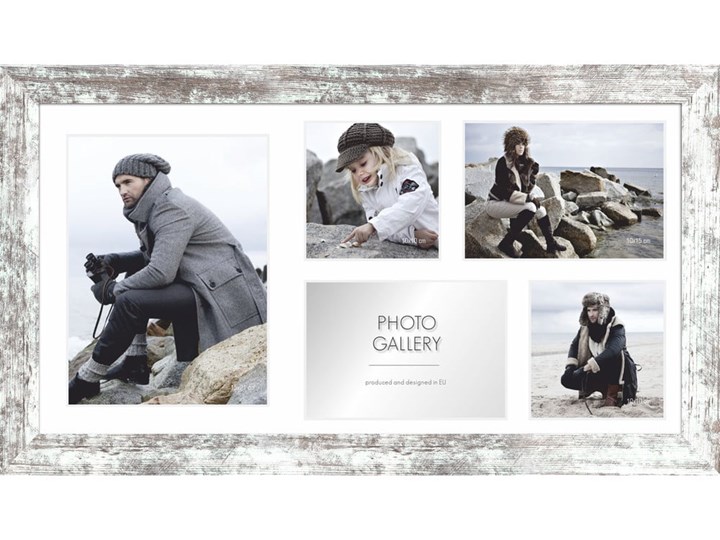 Szaro-biała ramka na 5 zdjęć Styler Narvik, 51x27 cm Tworzywo sztuczne Metal Kategoria Ramy i ramki na zdjęcia