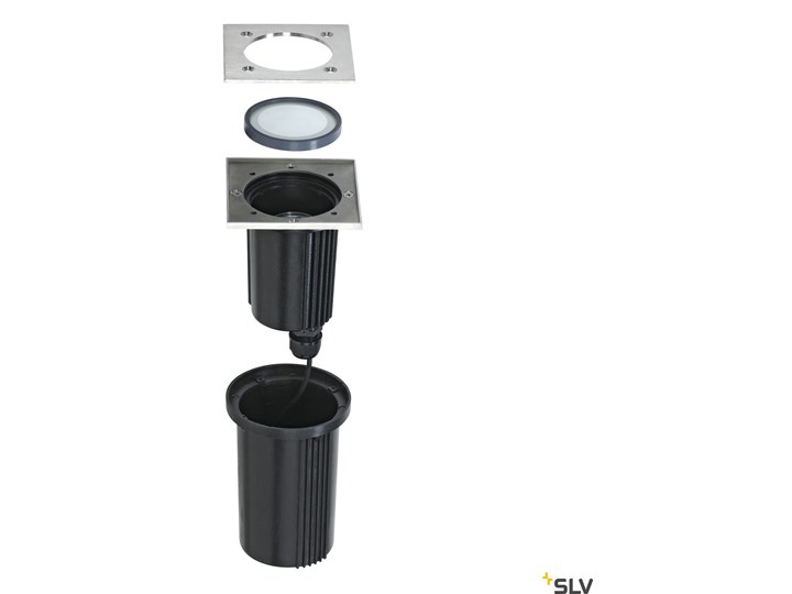 DASAR EXACT 116, lampa podłogowa wpuszczana, QPAR51, IP67, kwadratowa, stal nierdzewna 316, maks. 35W Kategoria Lampy ogrodowe Kolor Czarny