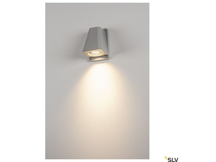 WALLYX, lampa ścienna, QPAR51, IP44, srebrnoszara, maks. 50W Kategoria Lampy ogrodowe Kinkiet ogrodowy Kolor Srebrny