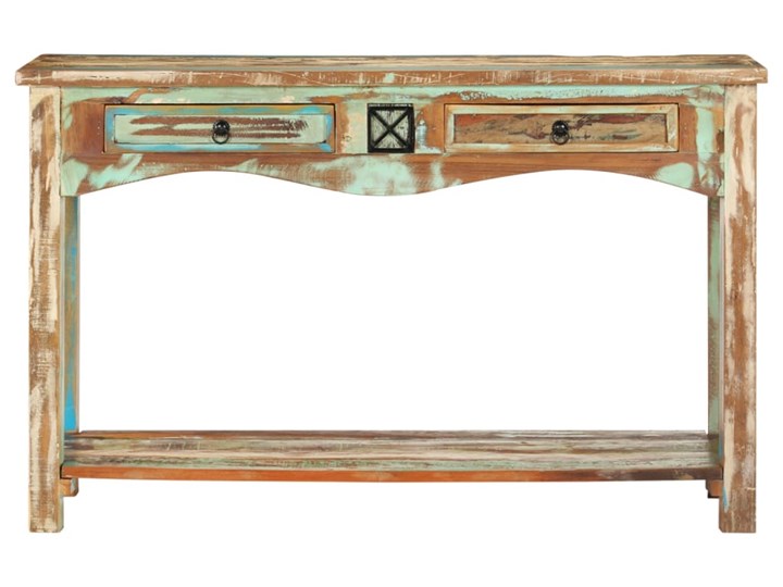 vidaXL Stolik typu konsola, 120x40x75 cm, lite drewno z odzysku Sosna Z półką Głębokość 40 cm Szerokość 120 cm Z szufladą Styl Tradycyjny