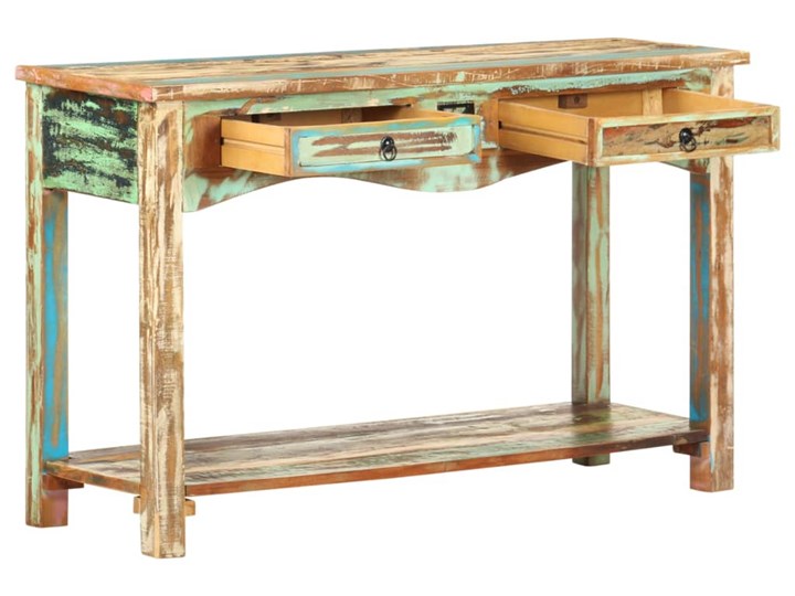 vidaXL Stolik typu konsola, 120x40x75 cm, lite drewno z odzysku Z szufladą Z półką Głębokość 40 cm Szerokość 120 cm Sosna Pomieszczenie Salon