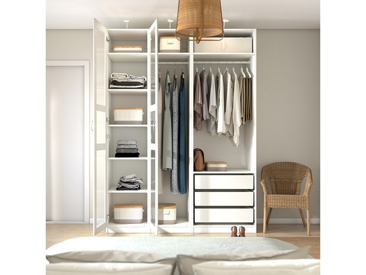 IKEA PAX / TYSSEDAL Szafa, biały/białe szkło, 175x58x236 cm Szerokość 175 cm Głębokość 58 cm Kategoria Szafy do garderoby