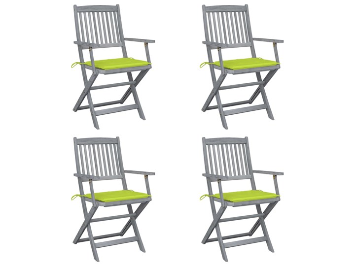 vidaXL Składane krzesła ogrodowe, 4 szt., poduszki, drewno akacjowe Tworzywo sztuczne Krzesło składane Styl Nowoczesny Kolor Szary