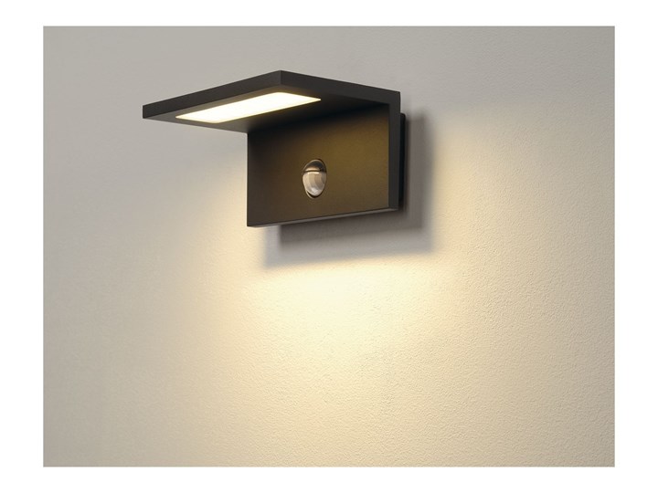 ANGOLUX SENSOR WL, lampa ścienna natynkowa LED, IP44, kolor antracytowy, 3000K Kinkiet ogrodowy Lampa LED Kolor Czarny