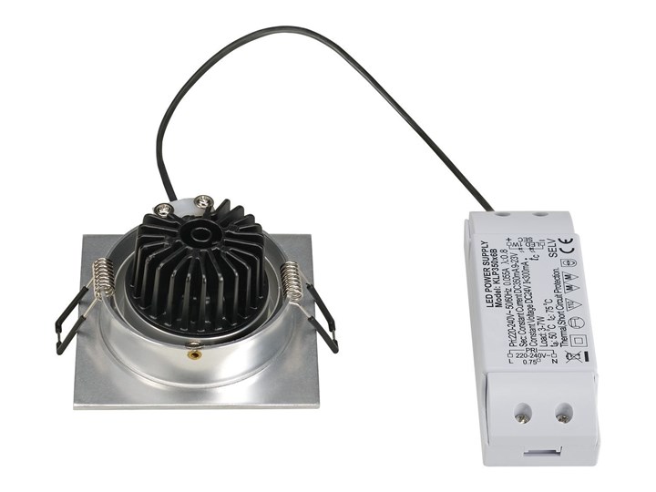 NEW TRIA 1 SET, lampa wpuszczana, jednopunktowa, LED, 2700K, kwadratowa, szczotkowane aluminium, 38°, 9,1W, z zasilaczem i sprężynami zaciskowymi Okrągłe Kwadratowe Oprawa led Oprawa wpuszczana Oprawa stropowa Kategoria Oprawy oświetleniowe