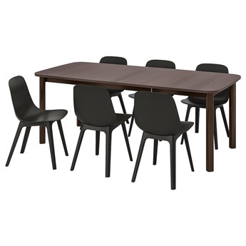 IKEA STRANDTORP / ODGER Stół i 6 krzeseł, brązowy/antracyt, 150/205/260 cm