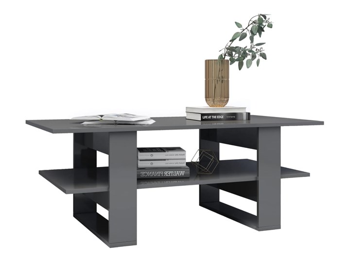 vidaXL Stolik kawowy, wysoki połysk, szary, 110x55x42cm, płyta wiórowa Długość 110 cm Płyta meblowa Styl Skandynawski Wysokość 42 cm Kształt blatu Prostokątne