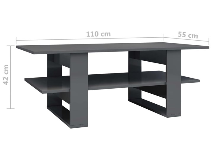 vidaXL Stolik kawowy, wysoki połysk, szary, 110x55x42cm, płyta wiórowa Płyta meblowa Wysokość 42 cm Długość 110 cm Kategoria Stoliki i ławy Rodzaj nóg Płozy