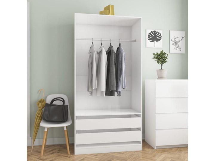vidaXL Szafa na wysoki połysk, biała, 100x50x200 cm, płyta wiórowa Kolor Biały Głębokość 50 cm Szerokość 100 cm Kategoria Szafy do garderoby