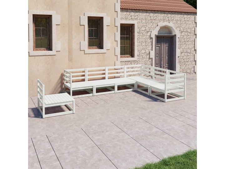 vidaXL 7-cz. zestaw mebli wypoczynkowych do ogrodu, biały, sosnowy Zestawy wypoczynkowe Zawartość zestawu Narożnik Drewno Kategoria Zestawy mebli ogrodowych