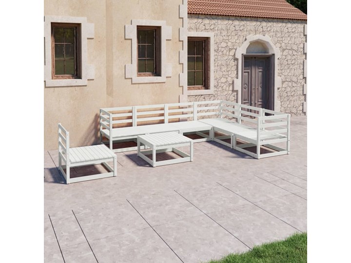 vidaXL 8-cz. zestaw mebli wypoczynkowych do ogrodu, biały, sosnowy Zestawy wypoczynkowe Drewno Zawartość zestawu Stół Zawartość zestawu Sofa