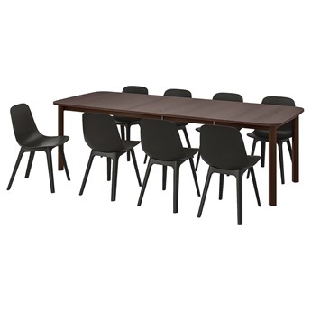 IKEA STRANDTORP / ODGER Stół i 8 krzeseł, brązowy/antracyt, 150/205/260 cm