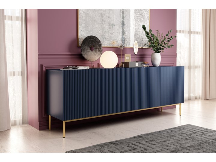BOGART. Komoda Nicole 200 cm granat MDF / złote nóżki Wysokość 85 cm Styl Nowoczesny Głębokość 45 cm Z witrynami Kategoria Komody