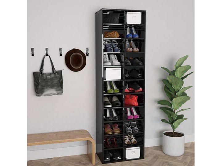 vidaXL Szafka na buty, wysoki połysk, czarna, 54x34x183 cm Płyta MDF Głębokość 34 cm Płyta laminowana Płyta meblowa Szerokość 54 cm Kolor Czarny