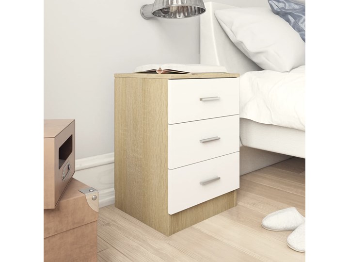 vidaXL Szafka nocna, biel i dąb sonoma, 38x35x56 cm, płyta wiórowa Głębokość 35 cm Płyta MDF Szerokość 38 cm Płyta meblowa Drewno Płyta laminowana Wysokość 65 cm Nocne Uniwersalne Styl Tradycyjny