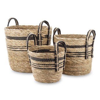 MALIA komplet koszy z liści kukurydzy brązowo-czarny z uchwytami, wys. 26 cm, 30 cm, 35 cm