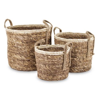KAYTO komplet koszy ze słomy i liści kukurydzy brązowo-beżowe z uchwytami, wys. 25 cm, 30 cm, 38 cm