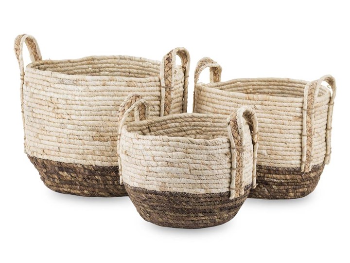 JOSHUA komplet koszy z liści kukurydzy beżowo-brązowy z uchwytami, wys. 23 cm, 27 cm, 32 cm Kategoria Pudełka do przechowywania
