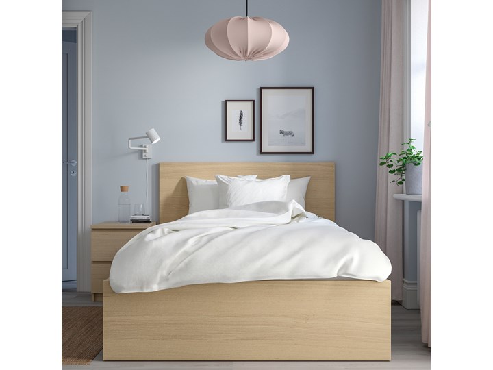 IKEA MALM Rama łóżka, wysoka, Okleina dębowa bejcowana na biało, 120x200 cm Kategoria Łóżka dla dzieci Drewno Kolor Beżowy
