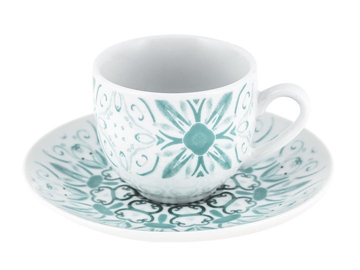 Zestaw 6 porcelanowych filiżanek ze spodkami Villa Altachiara Atrani Porcelana Kategoria Filiżanki Kolor Zielony