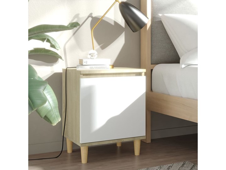 vidaXL Szafka nocna, drewniane nóżki, biel i dąb sonoma, 40x30x50 cm Płyta MDF Drewno Płyta laminowana Głębokość 30 cm Nocne Uniwersalne Typ Nocne Szerokość 40 cm Płyta meblowa Pomieszczenie Sypialnia