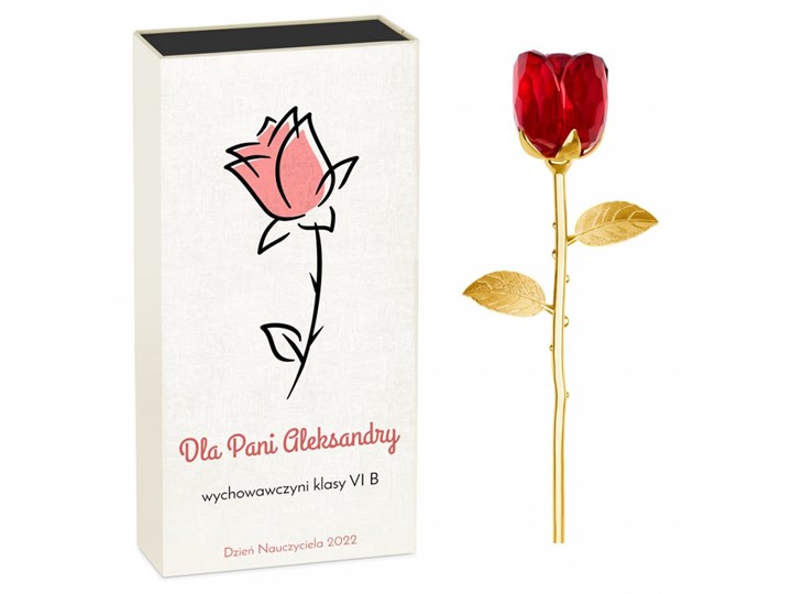 Róża kryształowa w pudełku z nadrukiem dla wychowawczyni na Dzień Nau Rośliny Kategoria Figury i rzeźby Kolor Czerwony