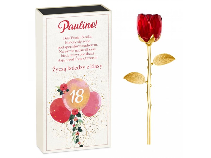 Róża kryształowa w pudełku z nadrukiem dla koleżanki na 18 urodziny