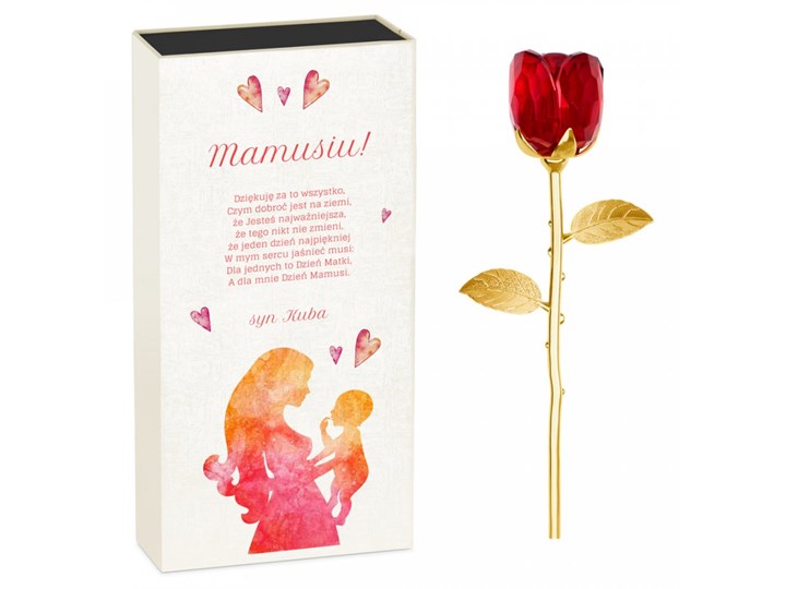Róża kryształowa w pudełku z nadrukiem dla mamy na Dzień Matki Rośliny Kategoria Figury i rzeźby Kolor Czerwony