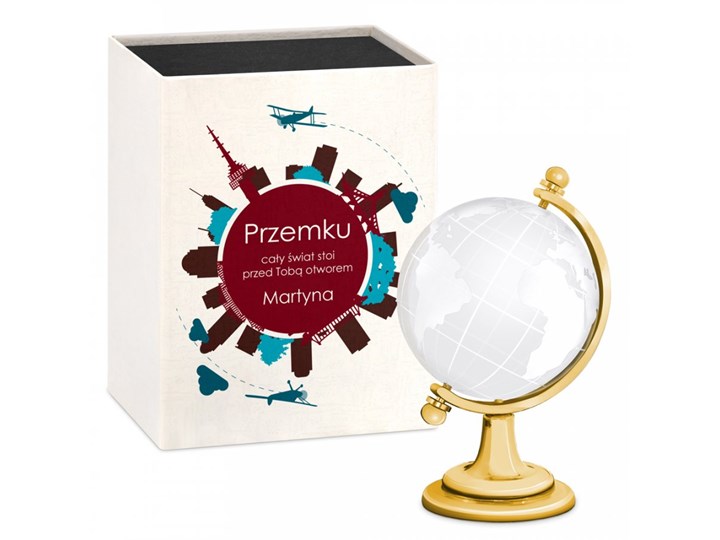 Globus szklany kryształ z nadrukiem dla podróżnika pilota Globusy Kategoria Figury i rzeźby Kolor Złoty
