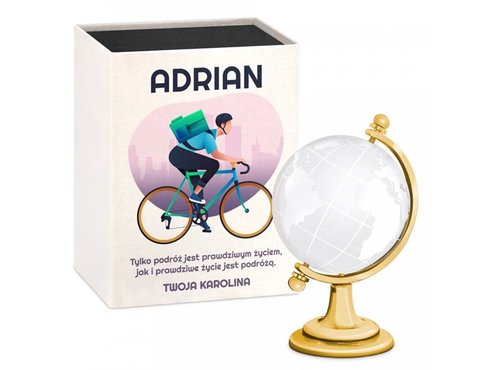 Globus szklany kryształ z nadrukiem dla podróżnika rowerzysty ch