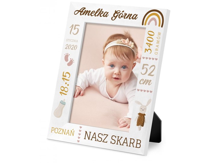 Ramka na zdjęcia biała z nadrukiem dla dziewczynki na narodziny
