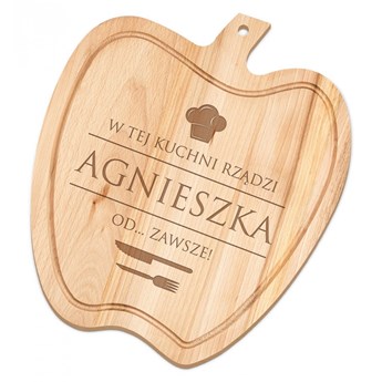 Deska drewniana do krojenia jabłko z grawerem dla niej na imieniny