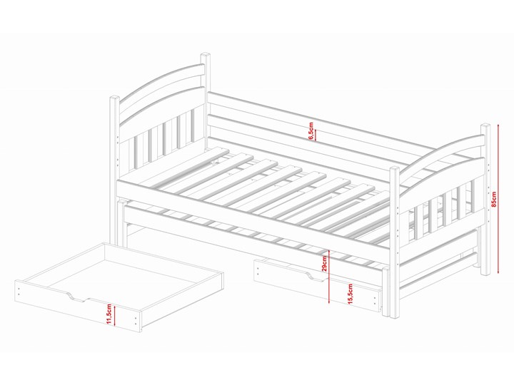 Łóżko piętrowe wysuwane GALAXY niskie 90x200 popiel Lano Meble Rozmiar materaca 90x200 cm Drewno Kategoria Łóżka dla dzieci