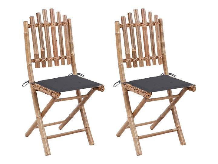 vidaXL Składane krzesła ogrodowe z poduszkami, 2 szt., bambusowe Drewno Krzesło składane Tworzywo sztuczne Kolor Brązowy