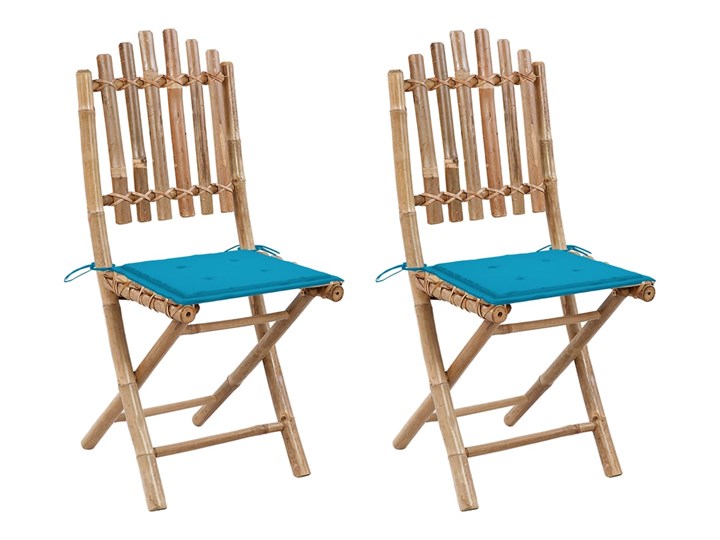 vidaXL Składane krzesła ogrodowe z poduszkami, 2 szt., bambusowe Tworzywo sztuczne Drewno Krzesło składane Kolor Brązowy Kolor Beżowy