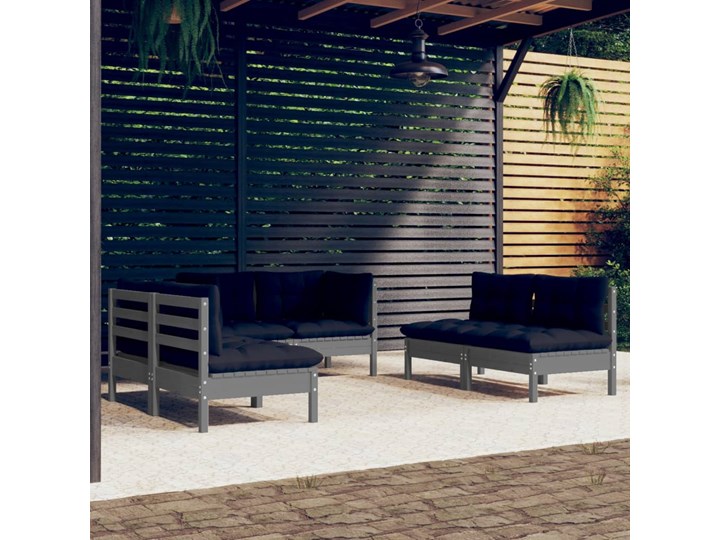 vidaXL 6-cz. zestaw wypoczynkowy do ogrodu, z poduszkami, sosnowy Zestawy wypoczynkowe Tworzywo sztuczne Kolor Czarny Zawartość zestawu Sofa