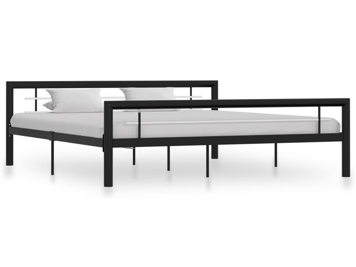 vidaXL Rama łóżka, czarno-biała, metalowa, 180x200 cm Łóżko metalowe Zagłówek Z zagłówkiem