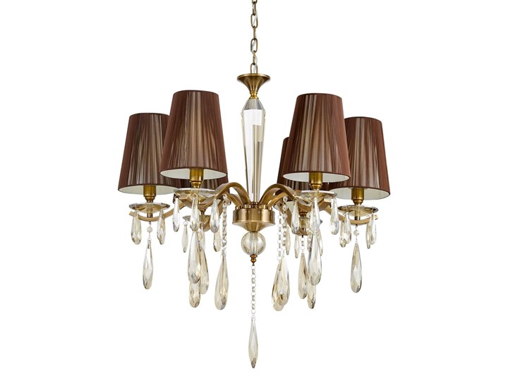 KLASYCZNY ŻYRANDOL KRYSZTAŁOWY MOSIĘŻNY ALESSIA W6 LUMINA DECO Lampa inspirowana Lampa z abażurem Lampa z kloszem Metal Szkło Mosiądz Lampa z kryształkami Tkanina Styl Rustykalny