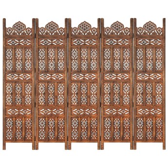 vidaXL Parawan 5-panelowy, rzeźbiony, brąz, 200x165 cm, drewno mango