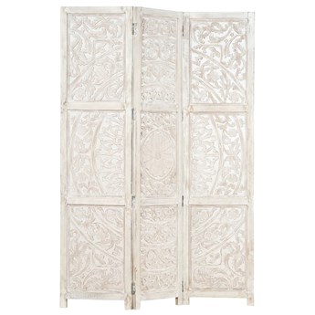 vidaXL Parawan 3-panelowy, rzeźbiony, biały, 120x165 cm, drewno mango